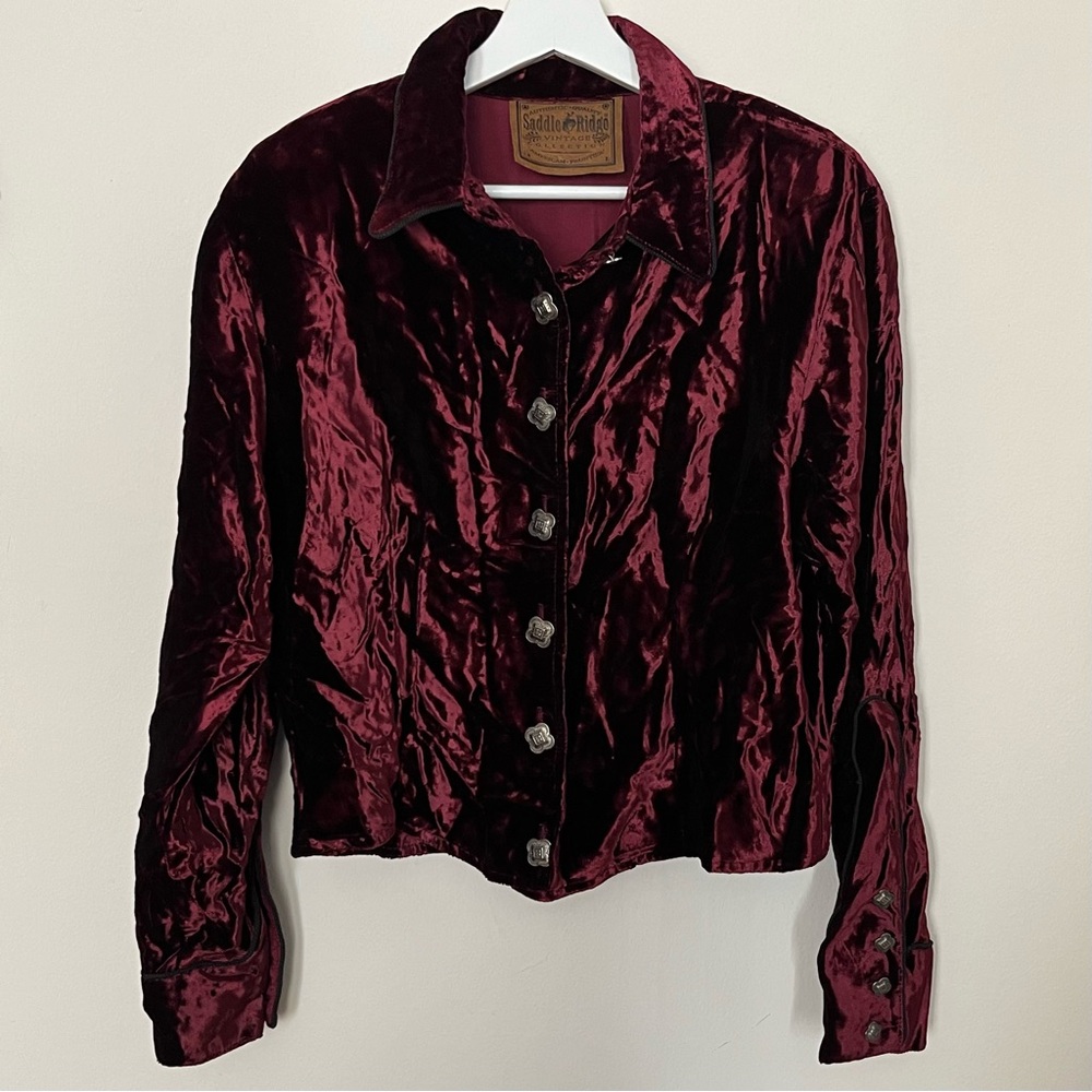 Saddle Ridge • M/L • Crushed Velvet Burgundy Western Button Up Top